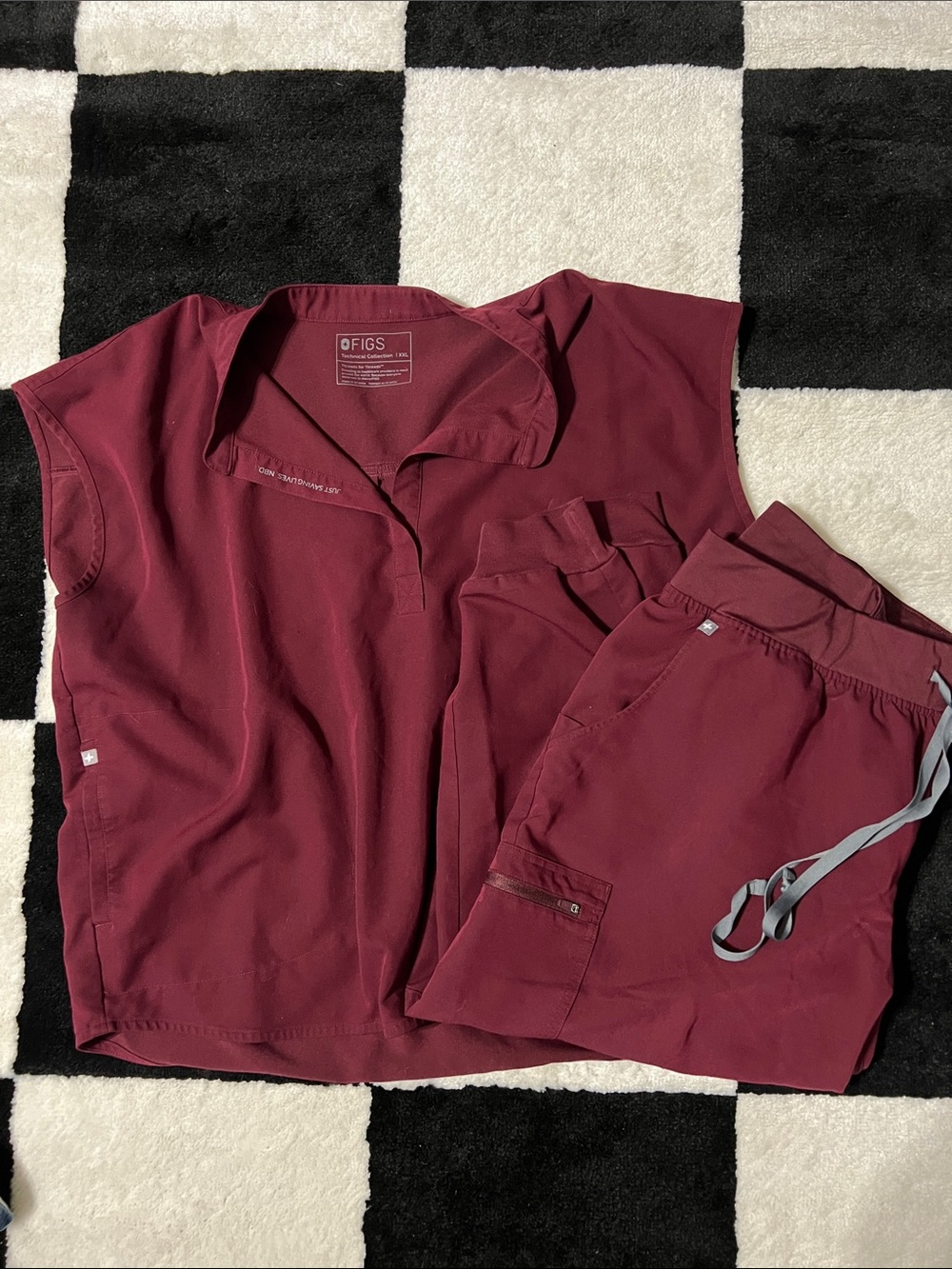Figs Burgundy womens Scrub Top and Pants Set